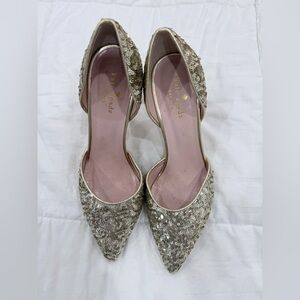 kate spade Gold Sequin Pointed D'Orsay Heels